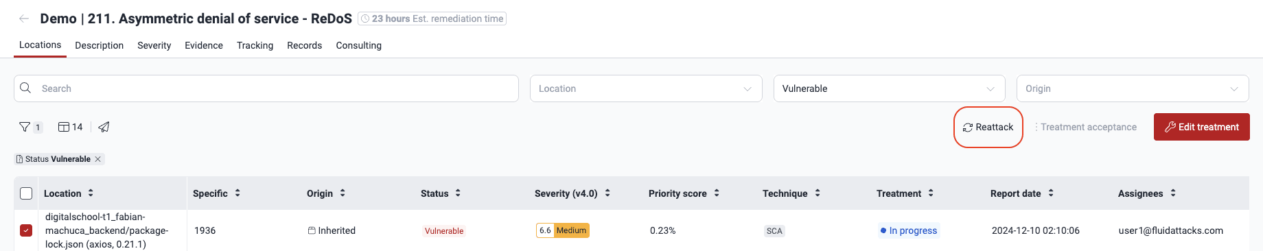 Request a reattack on the Fluid Attacks platform