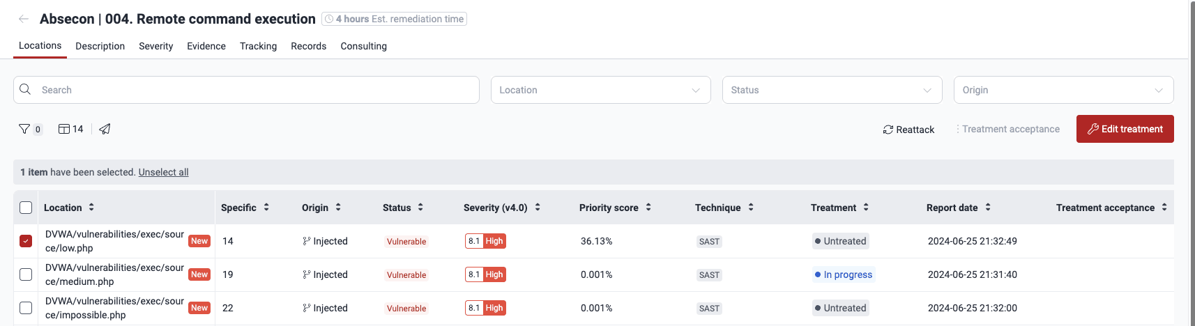 Edit a vulnerability treatment on the Fluid Attacks platform