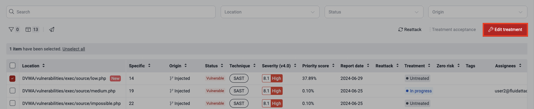 Choose a vulnerability to edit it on the Fluid Attacks platform