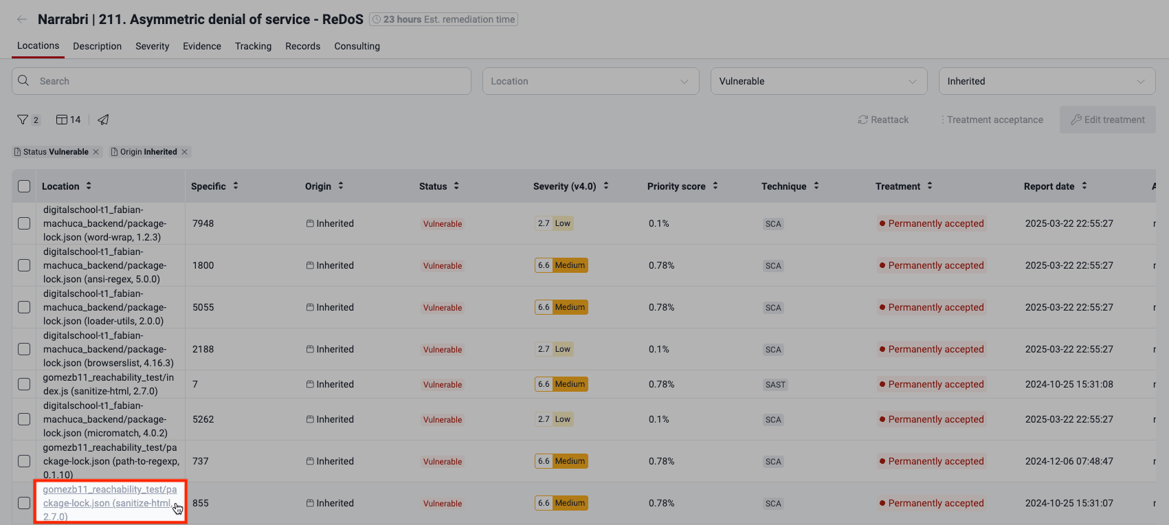 Select vulnerability using dependency on the Fluid Attacks platform