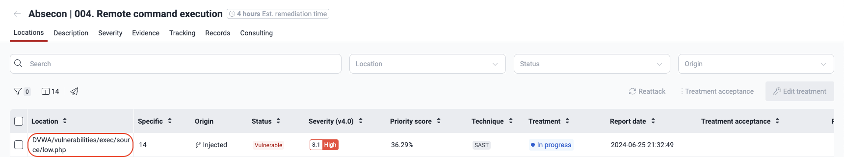 Select a vulnerability to fix on the Fluid Attacks platform