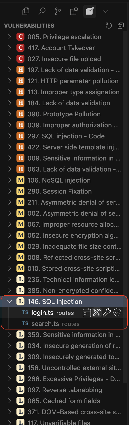 View affected files on the Fluid Attacks Cursor extension