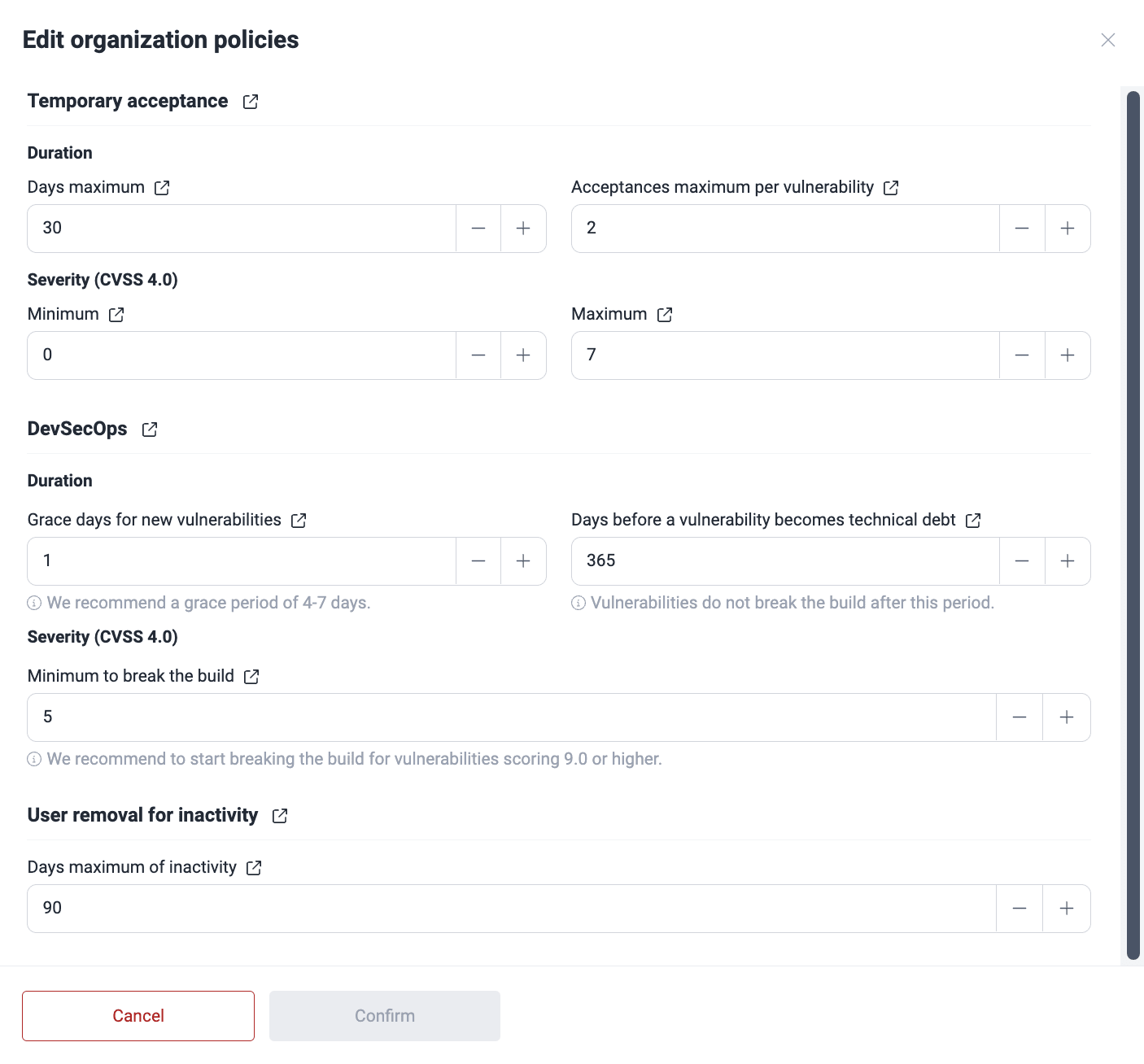 Edit policies on the Fluid Attacks platform