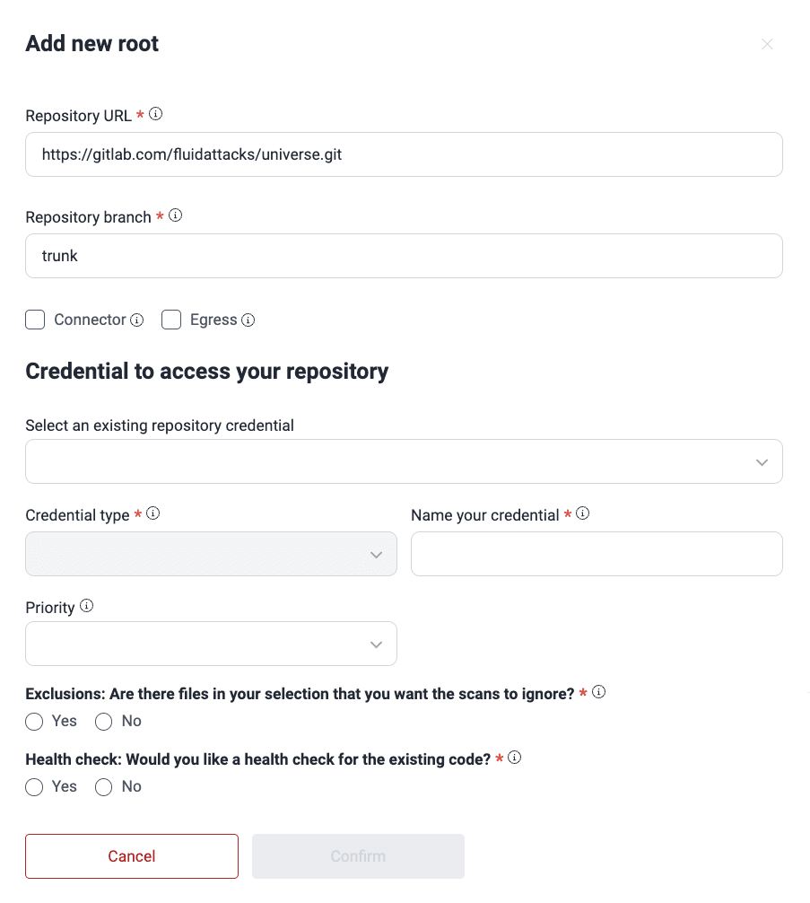 Provide details of Git repository on the Fluid Attacks platform