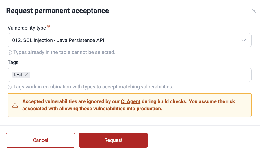 Accept vulnerability permanently on the Fluid Attacks platform