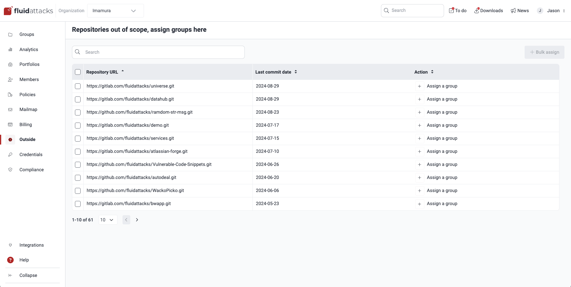 Assign repos to groups on the Fluid Attacks platform