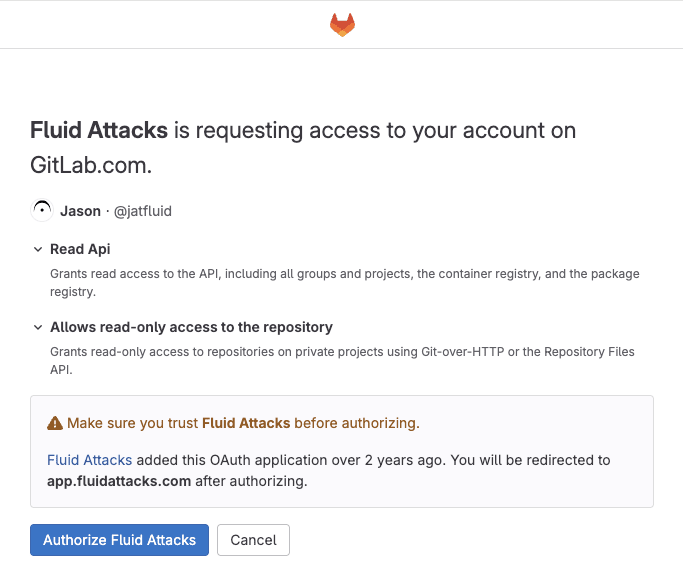 Authorize Fluid Attacks platform on GitLab