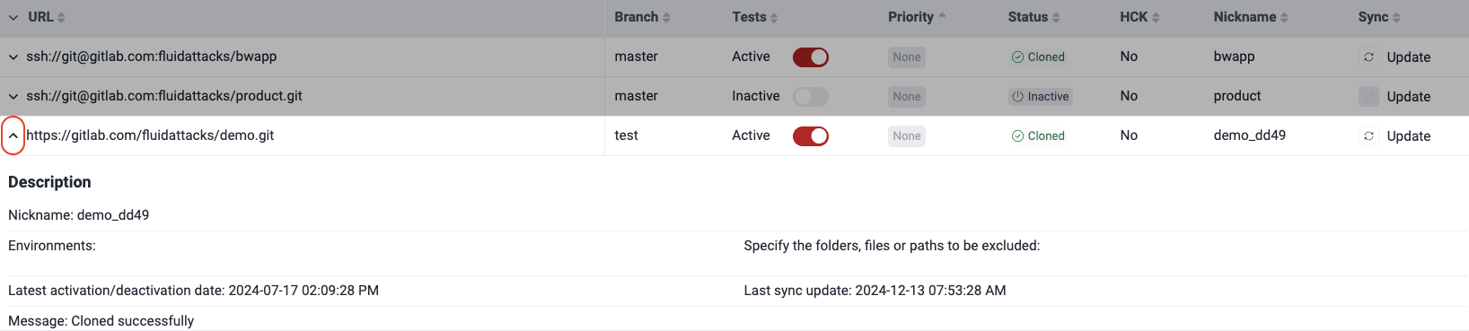 Reveal details of the Git root on the Fluid Attacks platform