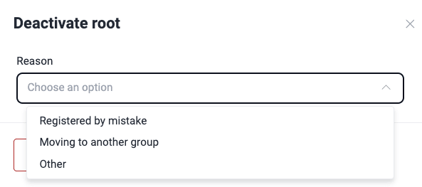 Explain root deactivation on the Fluid Attacks platform