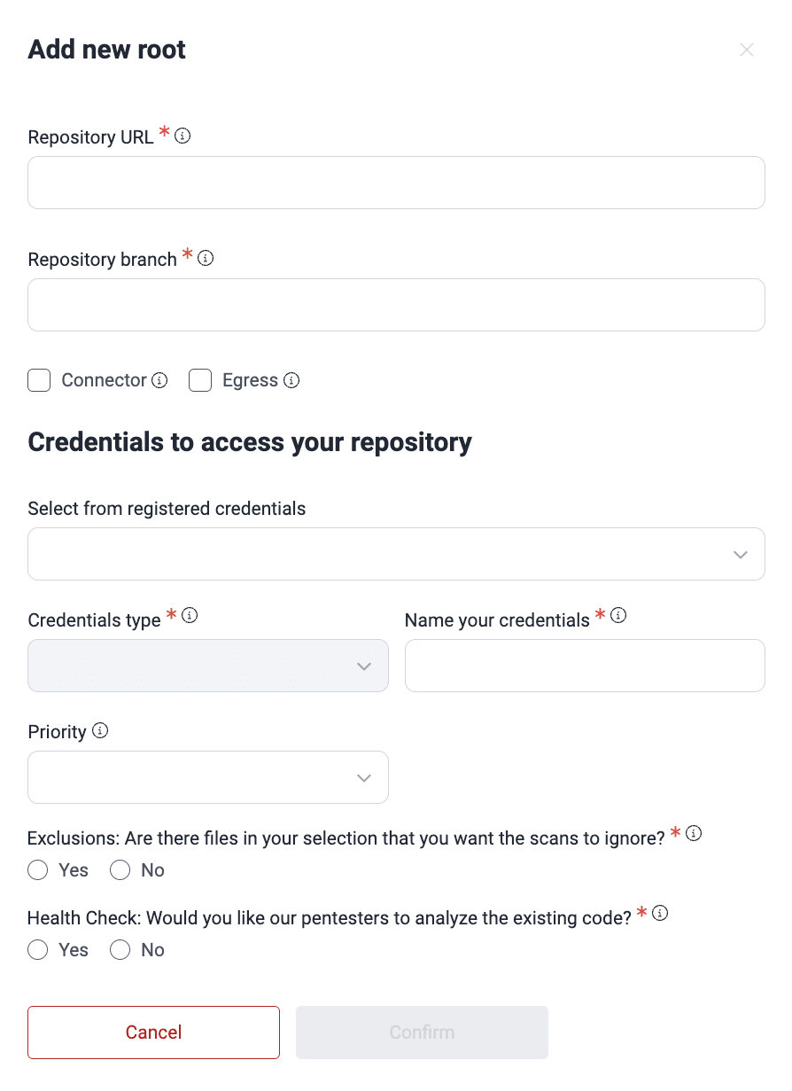 Fill out Git root form on the Fluid Attacks platform
