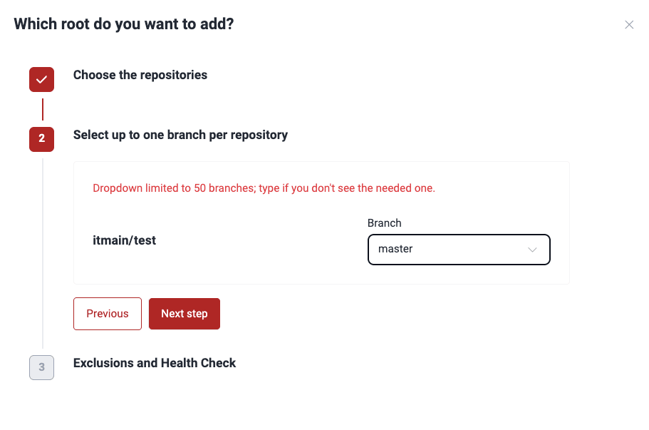 Choose branch to test on the Fluid Attacks platform