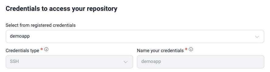 Choose existing credentials on the Fluid Attacks platform