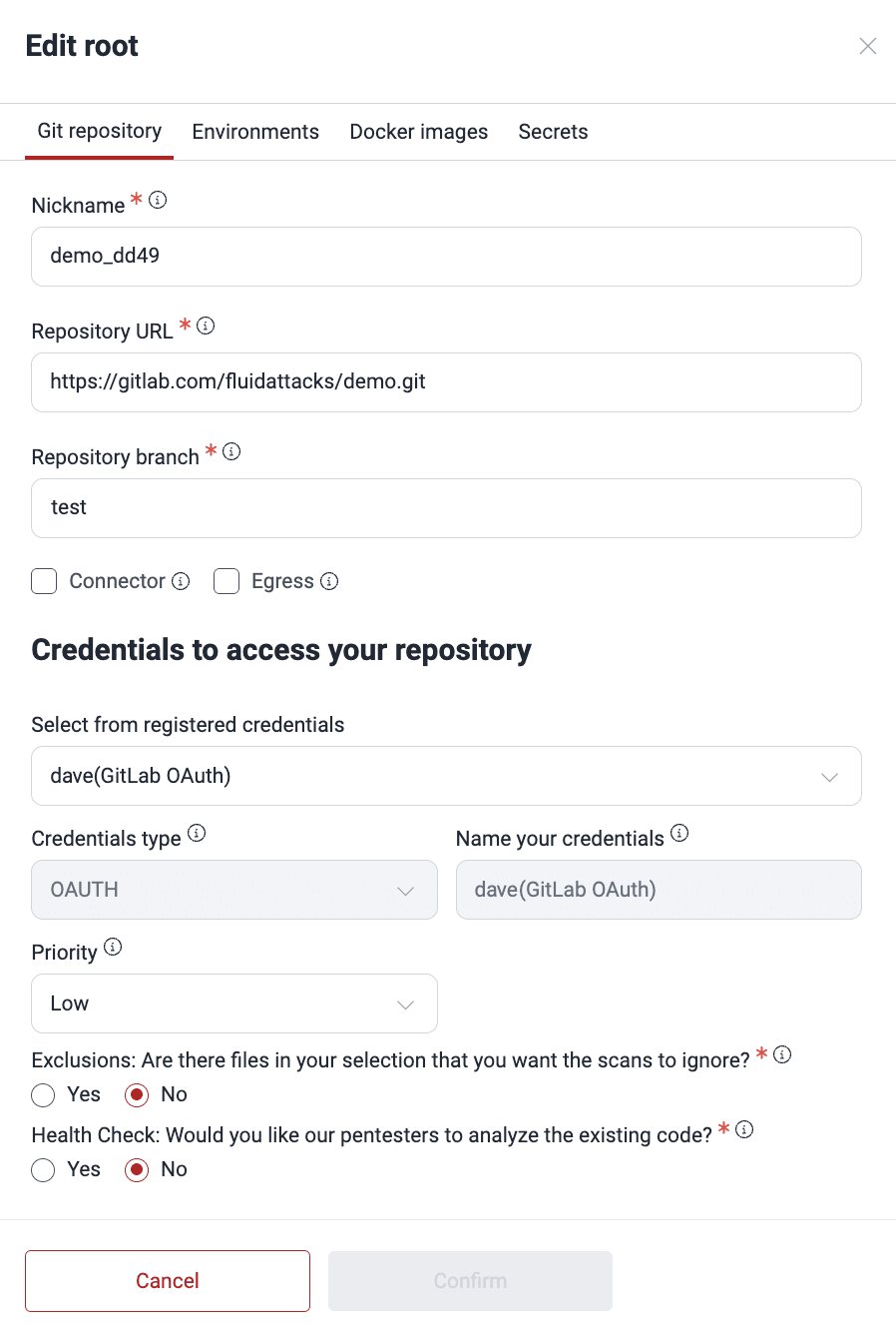 Edit Git root on the Fluid Attacks platform