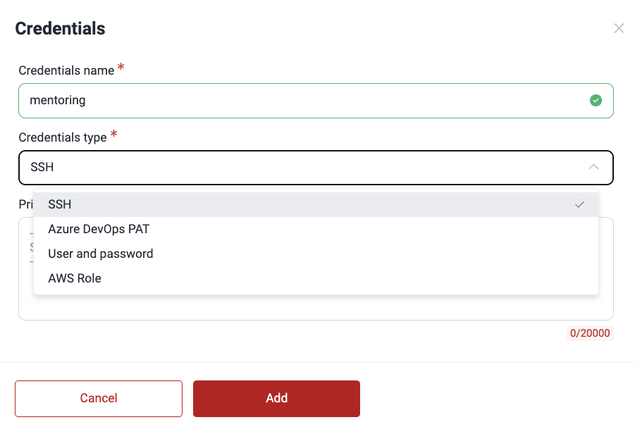 Provide credentials details on the Fluid Attacks platform