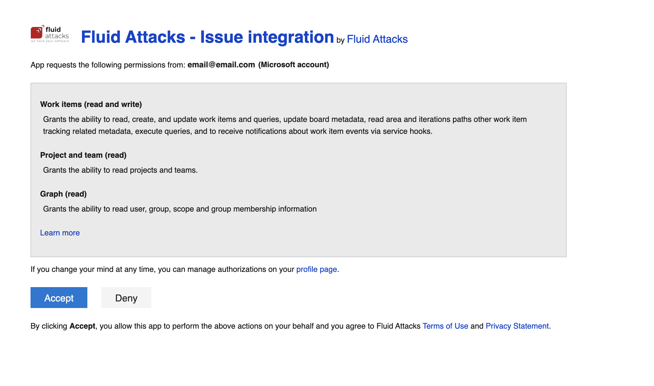 Give Fluid Attacks permission to integrate the platform with Azure