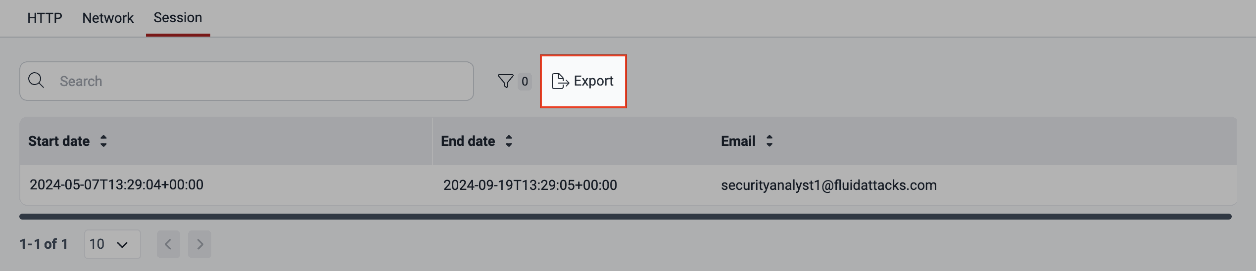Export logs on the Fluid Attacks platform