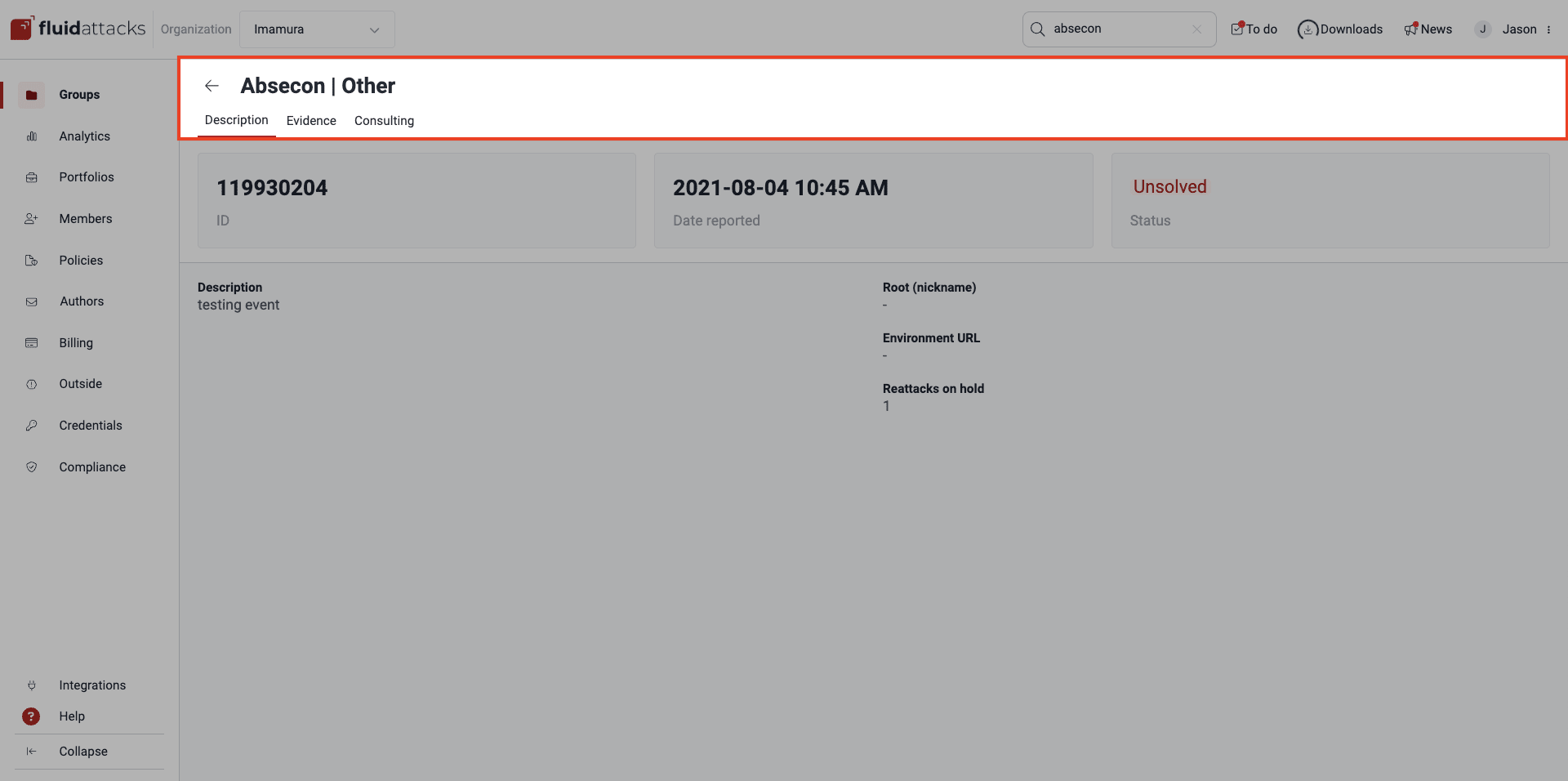 View details of events on the Fluid Attacks platform