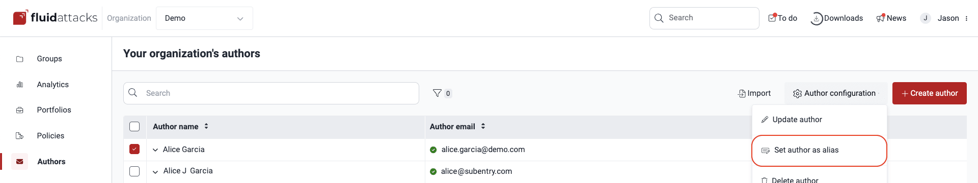 Set alias on the Fluid Attacks platform