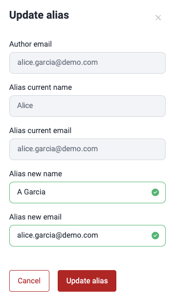Change alias details on the Fluid Attacks platform