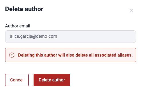 Confirm author deletion on the Fluid Attacks platform