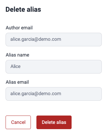 Confirm alias deletion on the Fluid Attacks platform