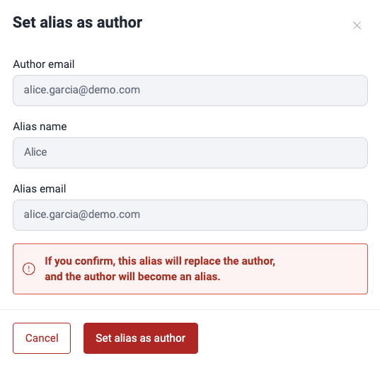 Confirm alias to author conversion on the Fluid Attacks platform