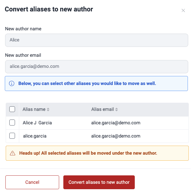 Migrate aliases to author on the Fluid Attacks platform