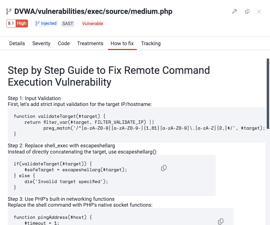 Fix with AI on the Fluid Attacks platform