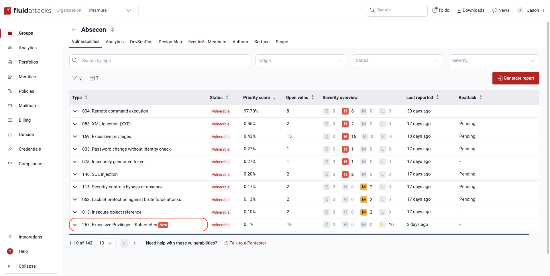 Select a newly reported vulnerability on the Fluid Attacks platform