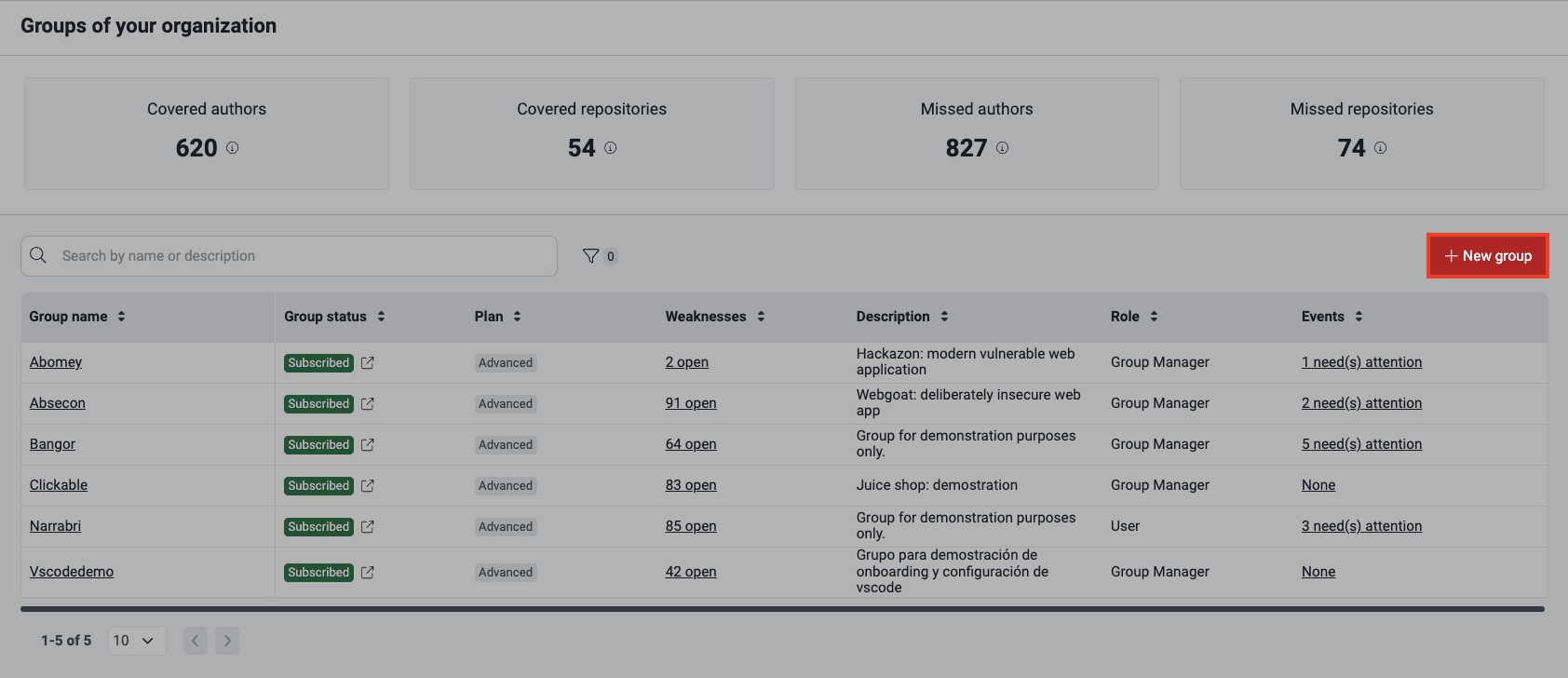 Use the option to create a new group on the Fluid Attacks platform