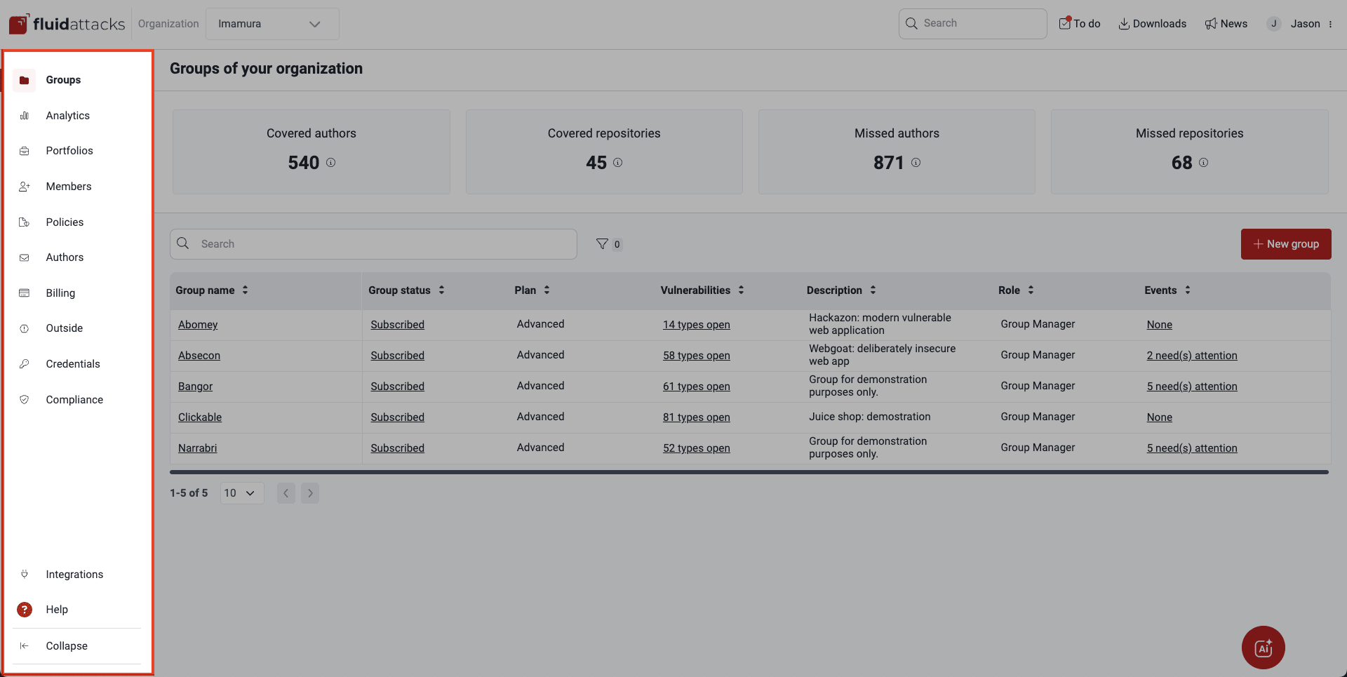 Use the collapsible menu on the Fluid Attacks platform