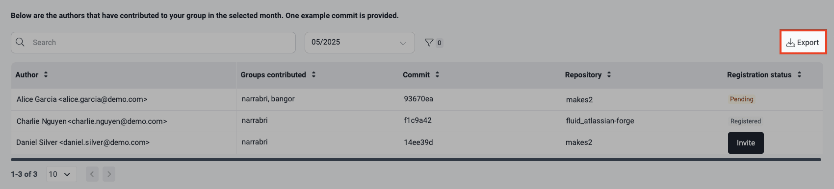 Export contributing developers on the Fluid Attacks platform