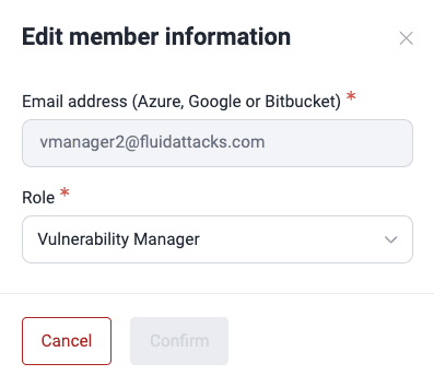 Edit member role on the Fluid Attacks platform
