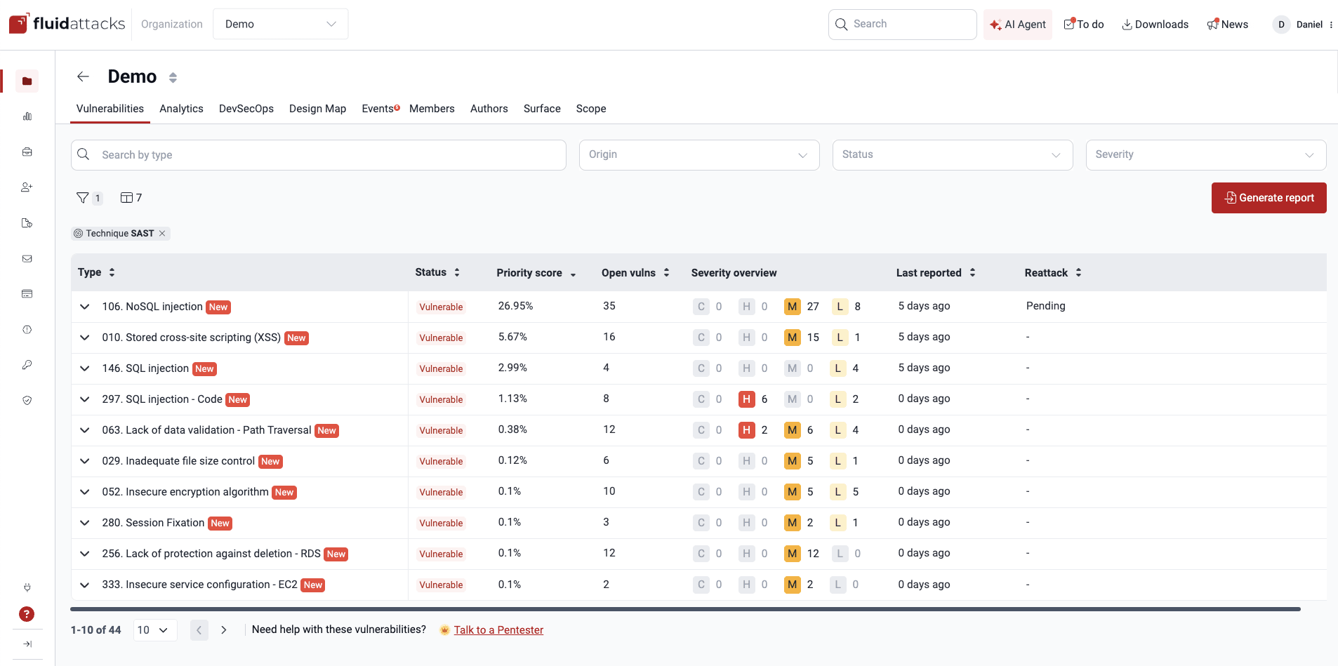 Open the group vulnerabilities section in the Fluid Attacks platform