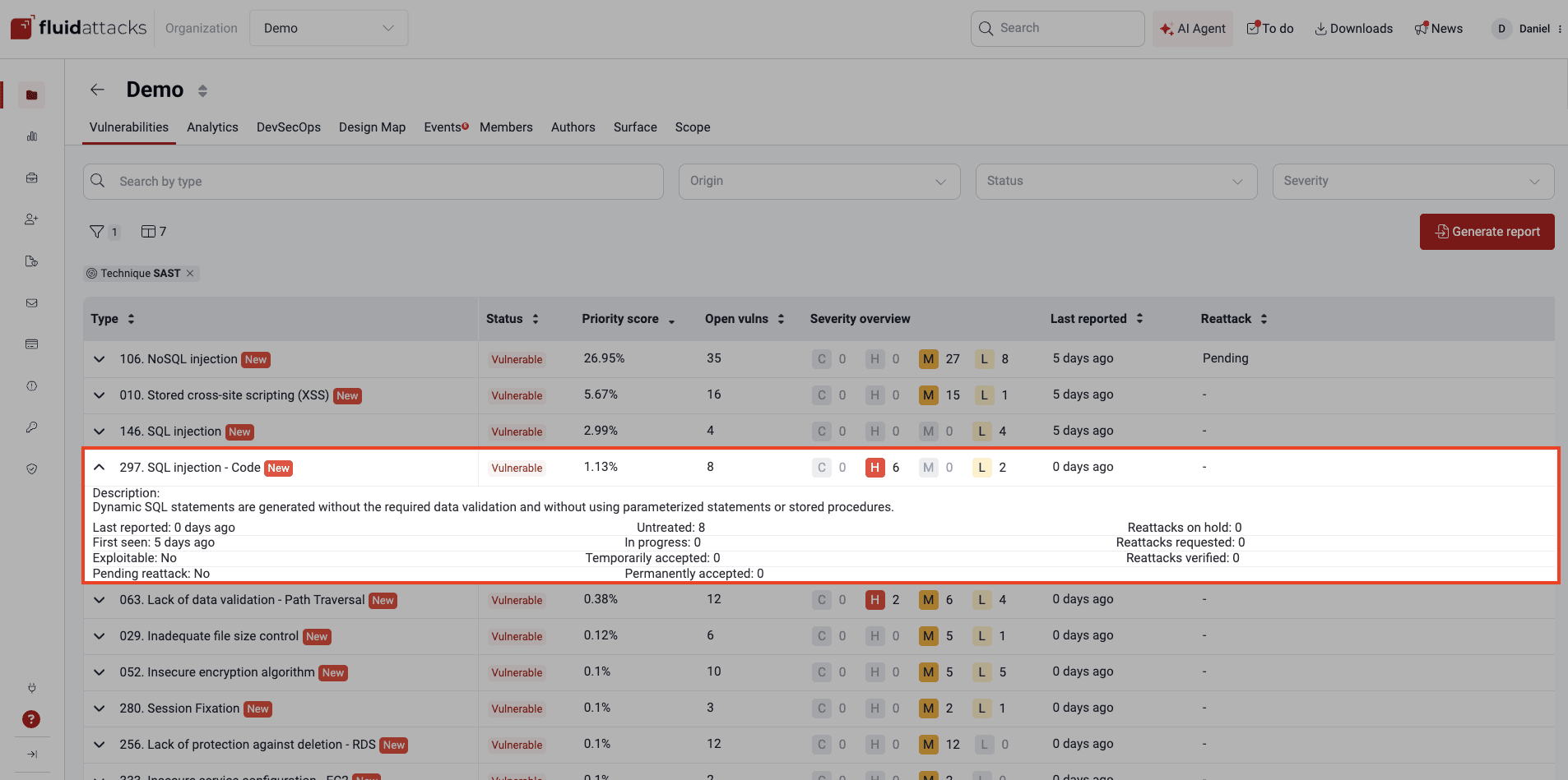 View details of a type of vulnerability in the Fluid Attacks platform