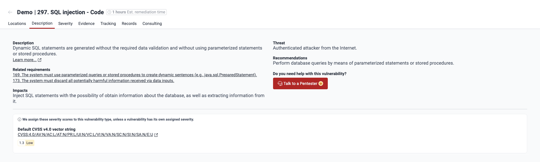 See a vulnerability description and fix advice on the Fluid Attacks platform