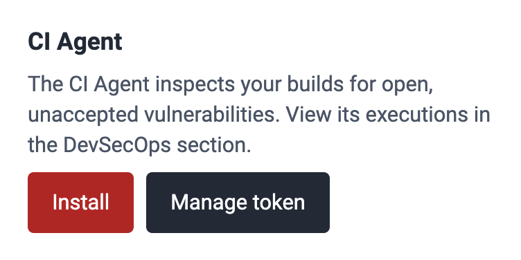 Find the CI Agent token management option on the Fluid Attacks platform