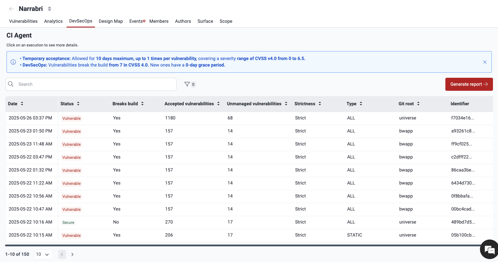 Know the DevSevOps table on the Fluid Attacks platform