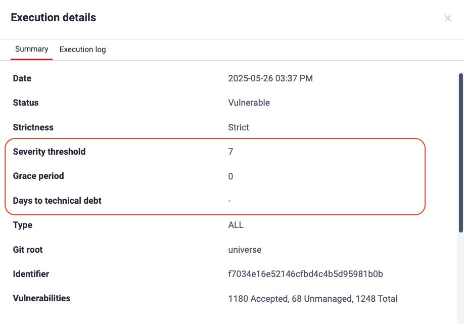View Agent execution policy details on the Fluid Attacks platform