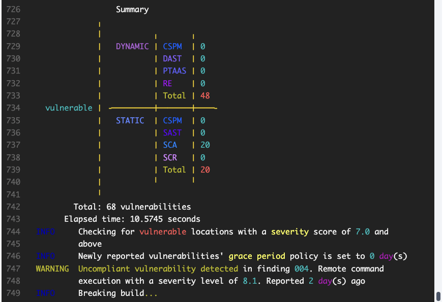 View execution log summary on the Fluid Attacks platform