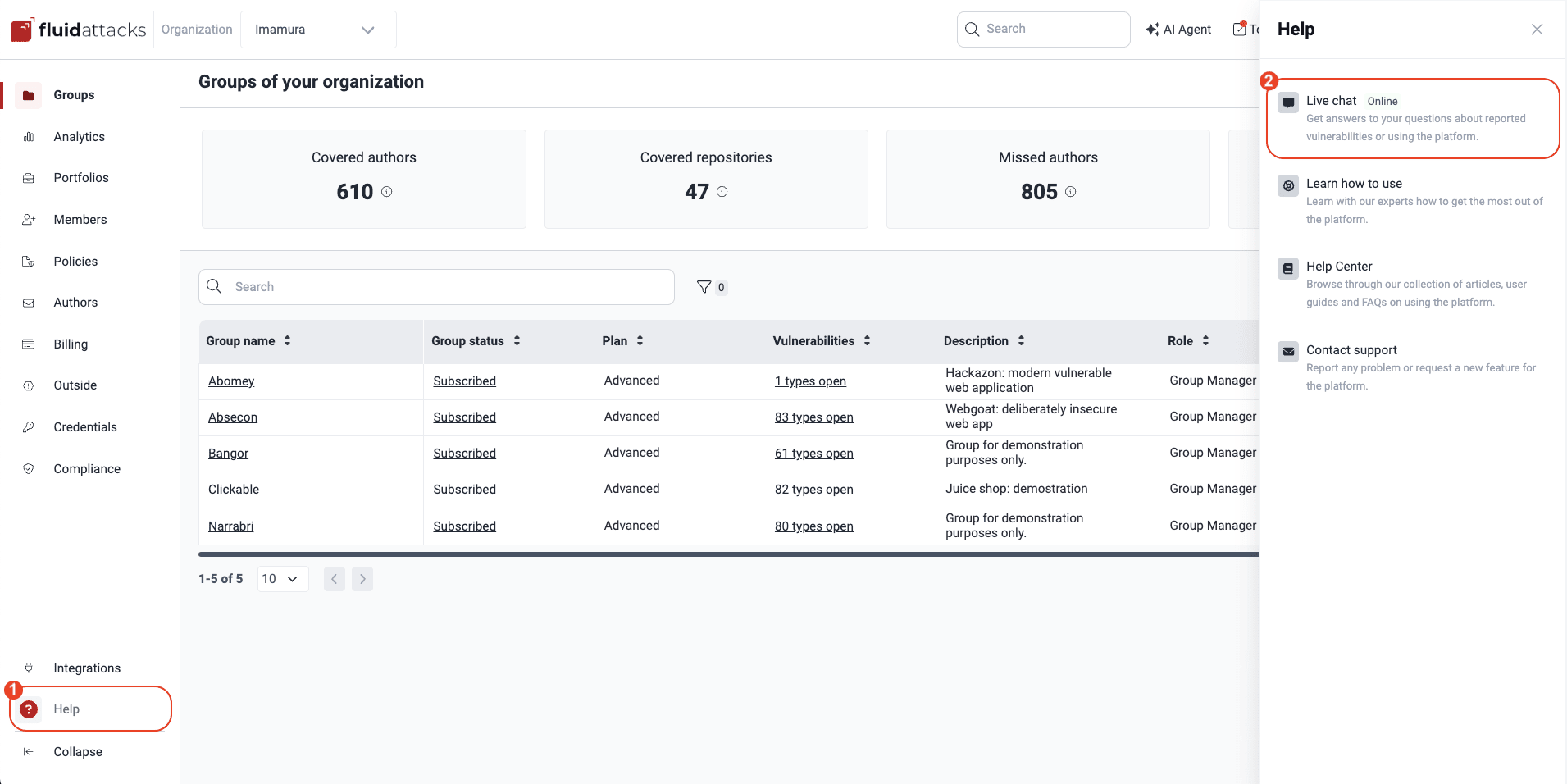 Ask for help via chat on the Fluid Attacks platform