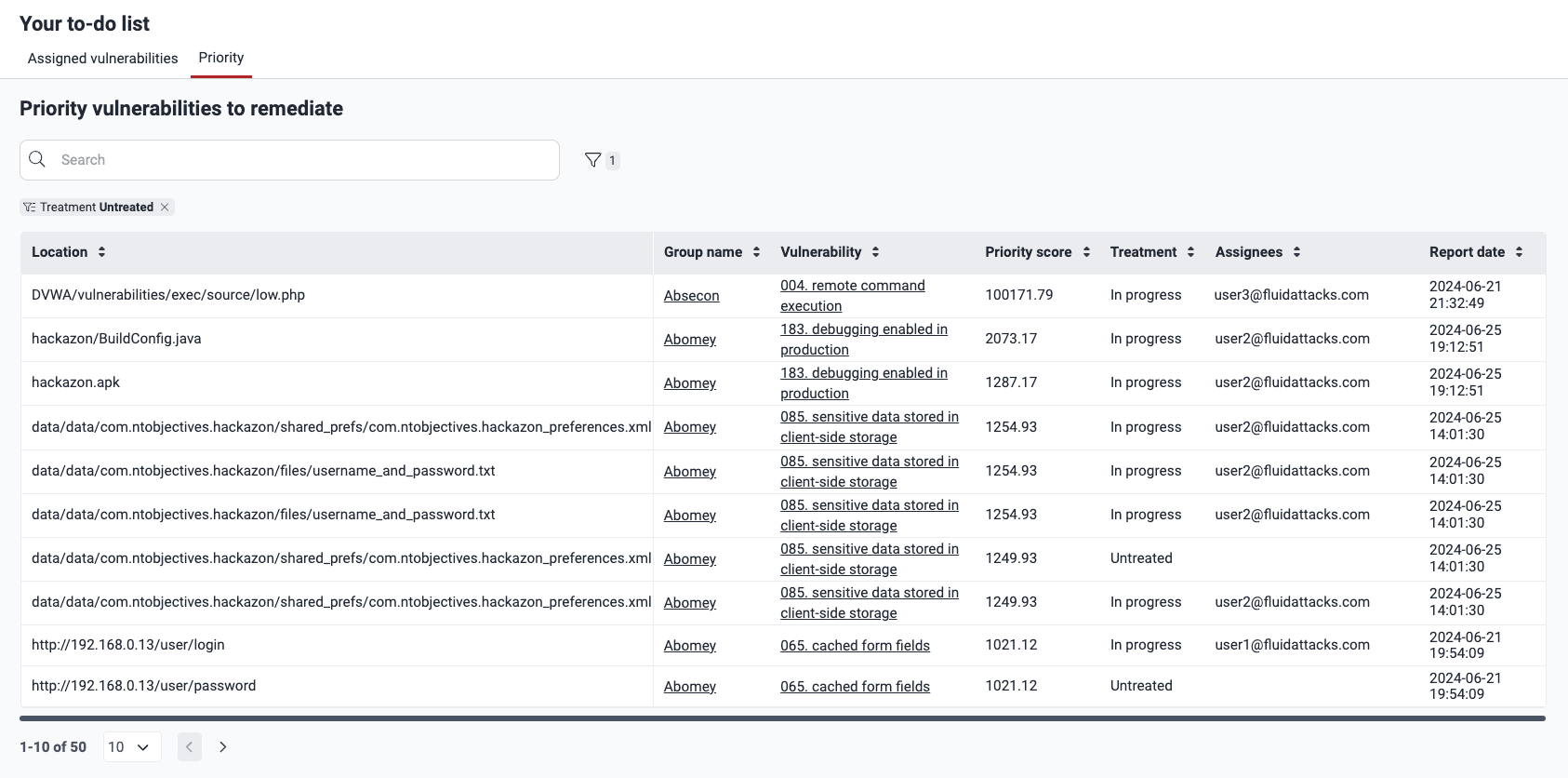 See top 50 vulnerabilities to remediate on the Fluid Attacks platform