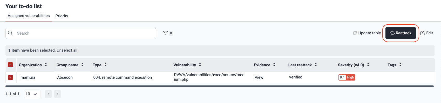 Reattack from the To do list on the Fluid Attacks platform