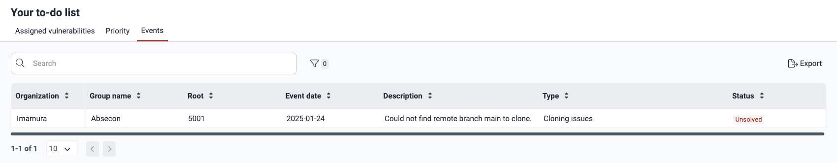 View events in to do on the Fluid Attacks platform