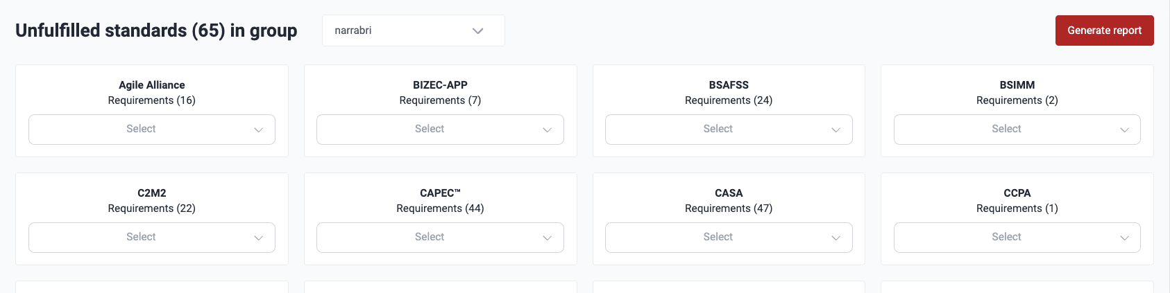 See group noncompliance with standards on the Fluid Attacks platform