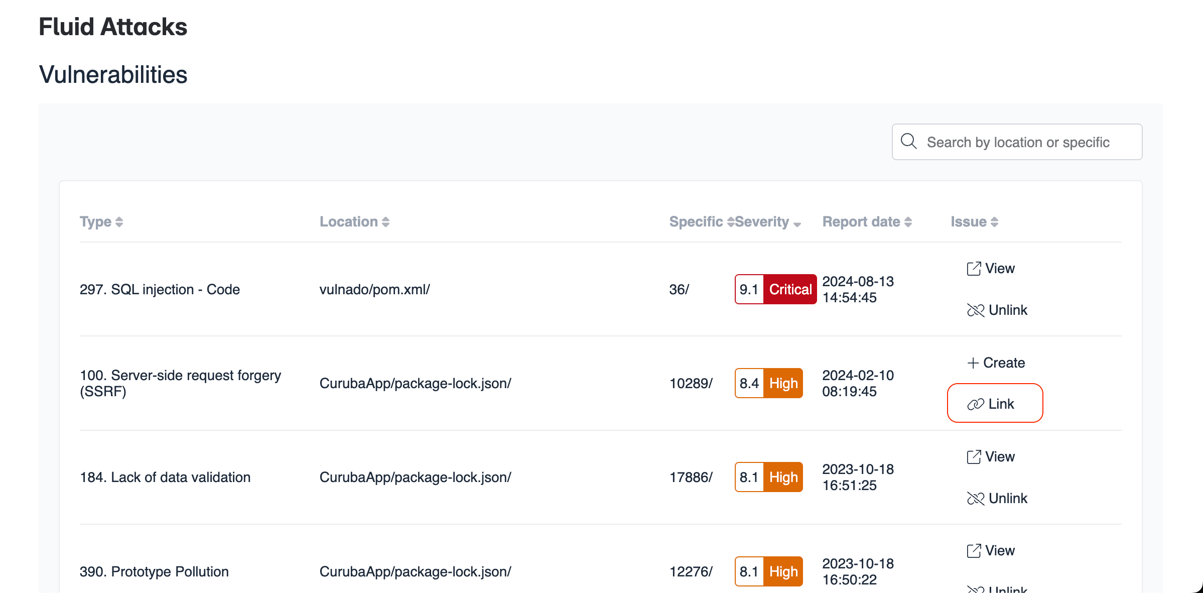 Click to link a vulnerability found by Fluid Attacks to a Jira issue