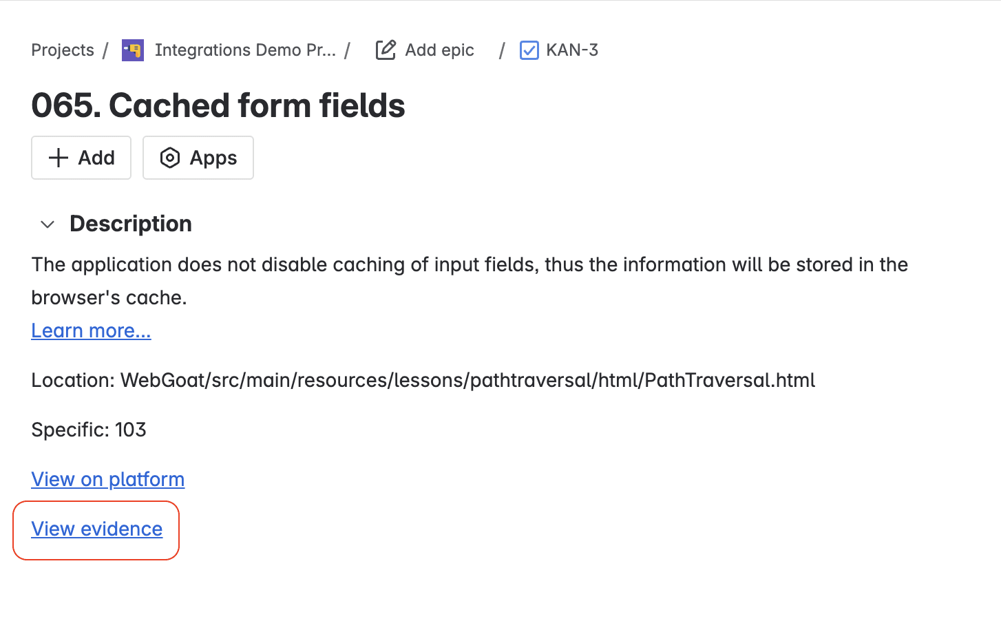Find link to the Fluid Attacks evidence in a Jira issue