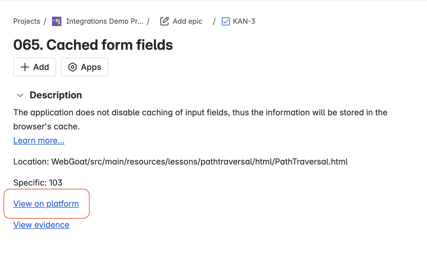 Find link in a Jira issue to location on Fluid Attacks platform
