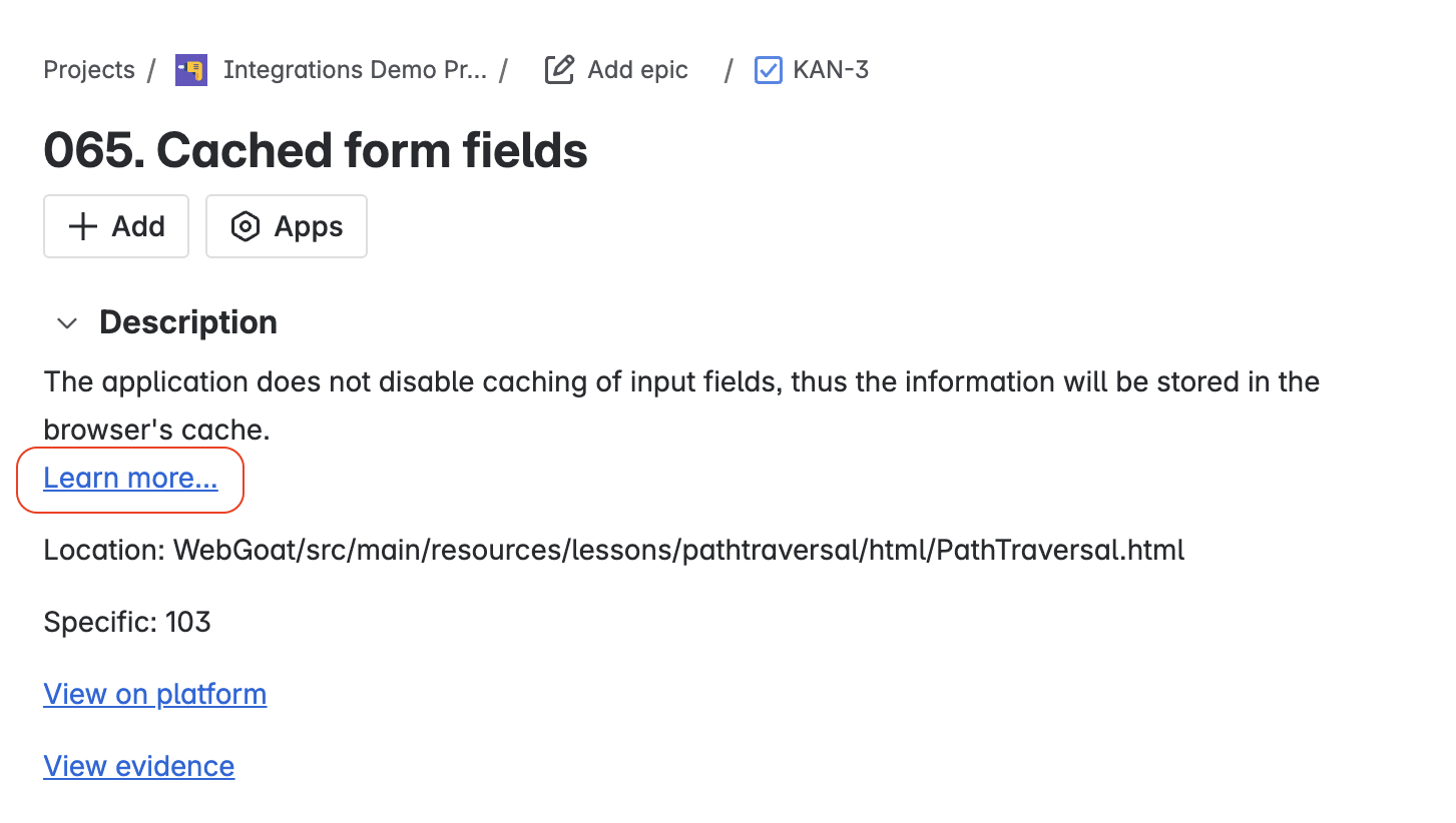 Find link in a Jira issue to the Fluid Attacks documentation