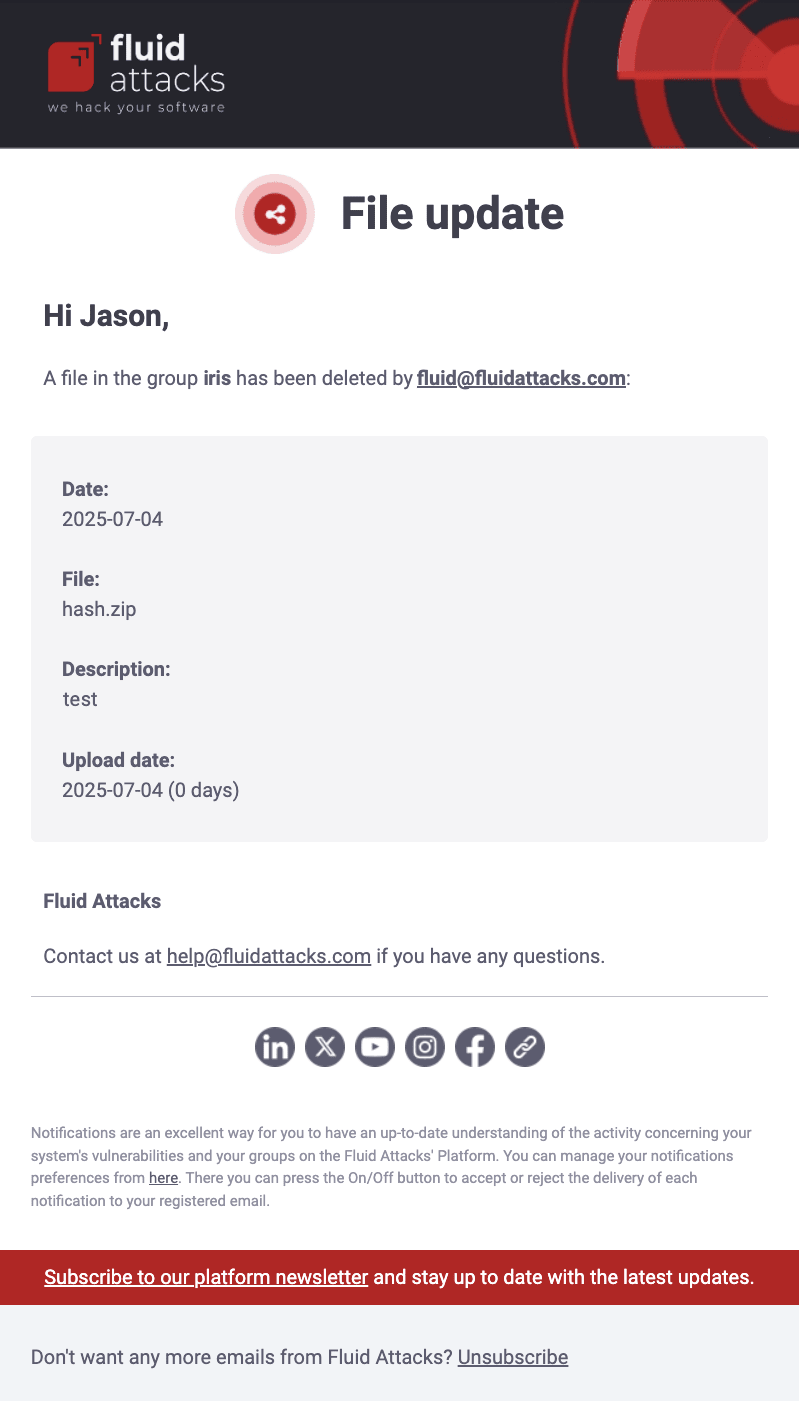 Enable file updates notification on the Fluid Attacks platform